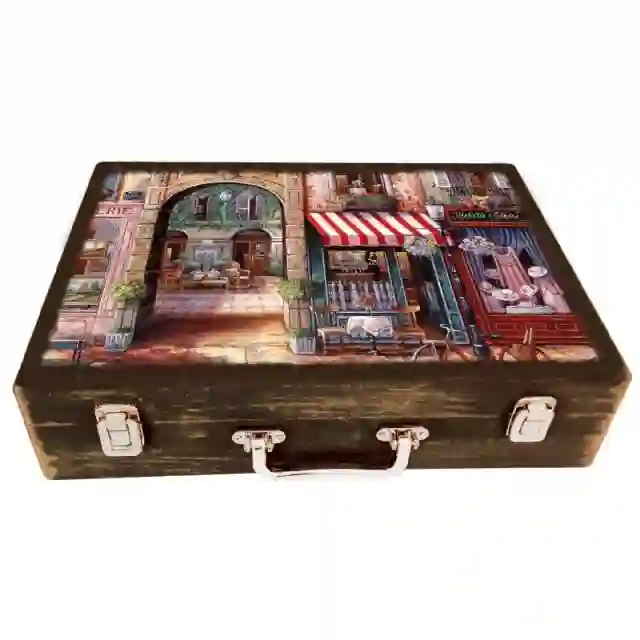 جعبه هدیه چوبی مدل چمدان طرح پاریس رویایی کد WSL   